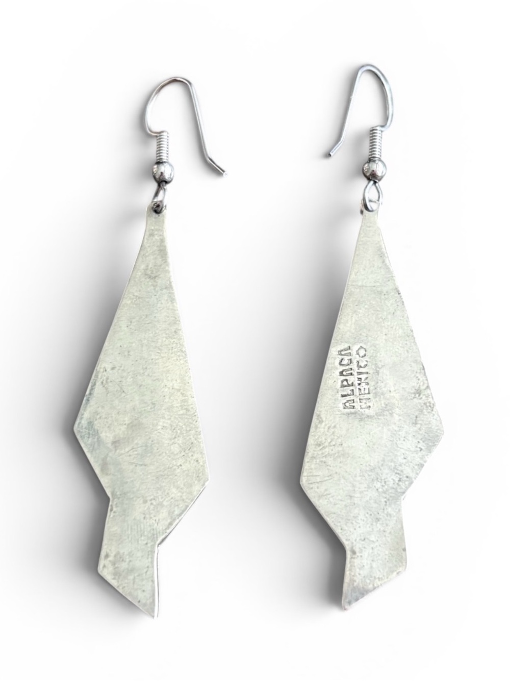 Vintage Alpaca Mexico Turquoise Inlay Dangle Earrings | Southwestern Boho - Picture 5 of 7